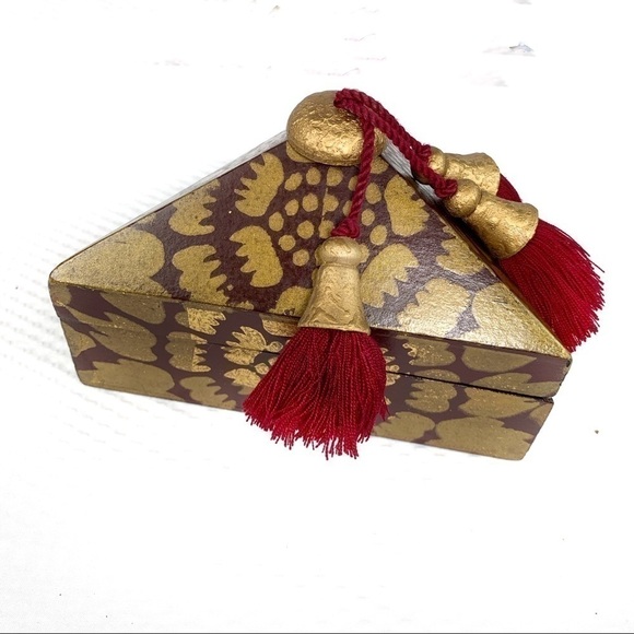 NEW-GOLD Foil Imperial Mae Ping Wood Jewelry Box - Picture 3 of 8